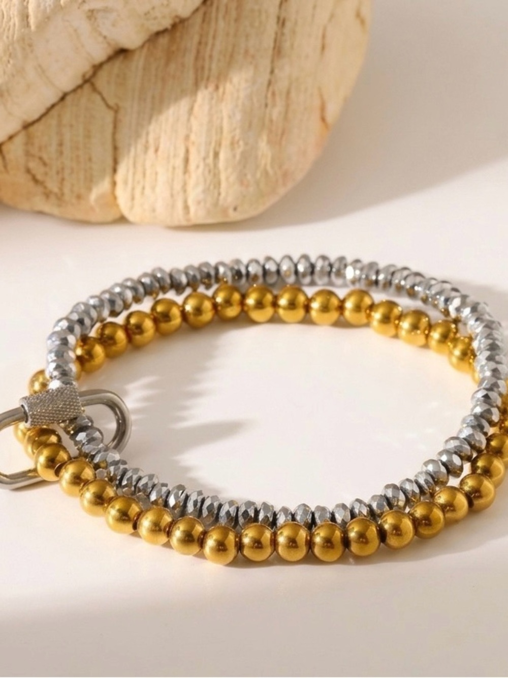 Gold and Silver Beaded Wrap Bracelet - Women Jewelry